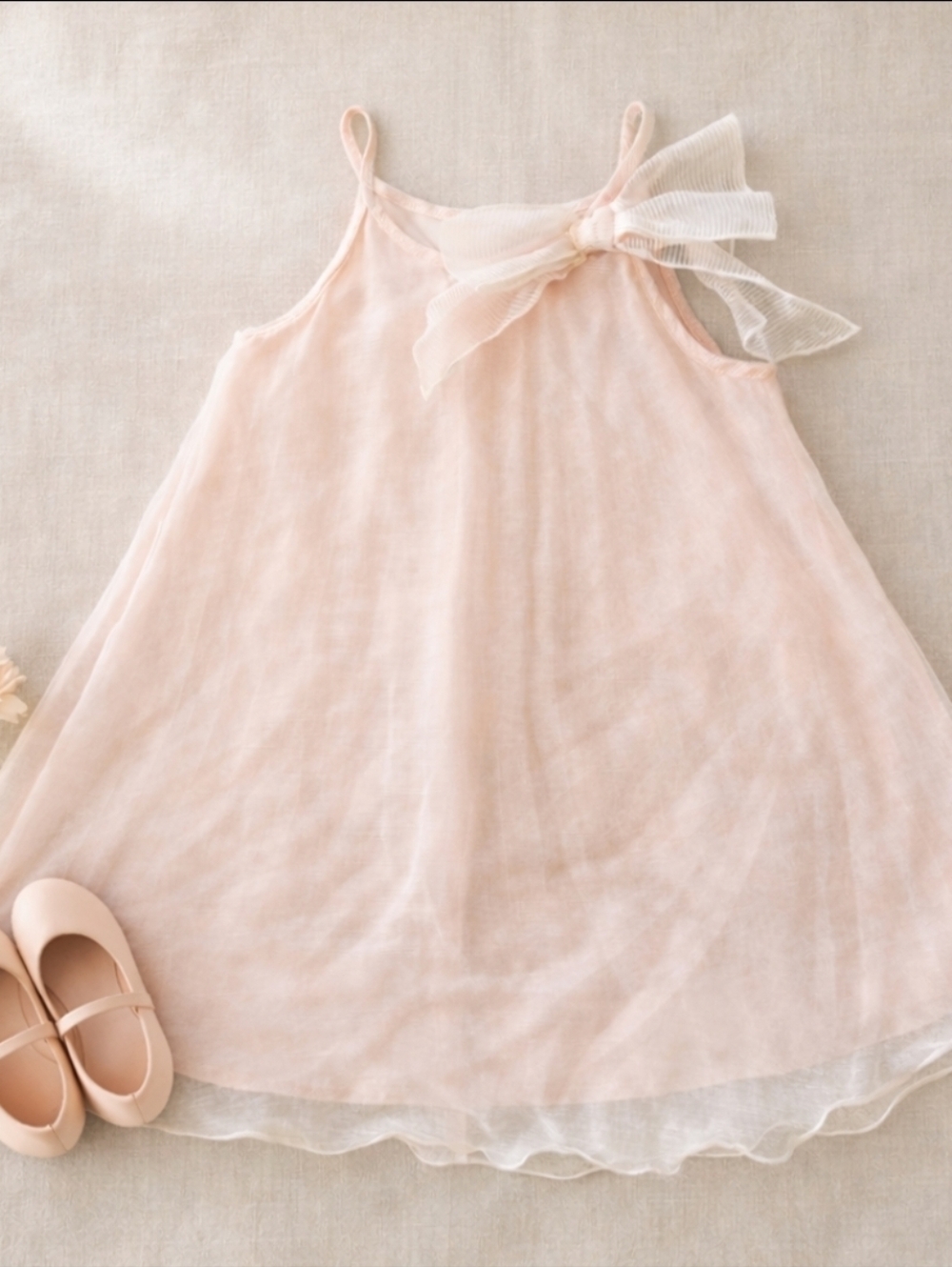 Zunie Girls 6X Blush Chiffon Dress Organza Bow Easter Flower Girl Wedding